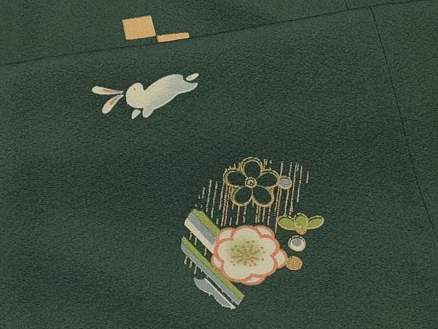 平和屋着物＃道行コート　兎草花文　ロング丈　正絹　逸品　CABJ5234in
