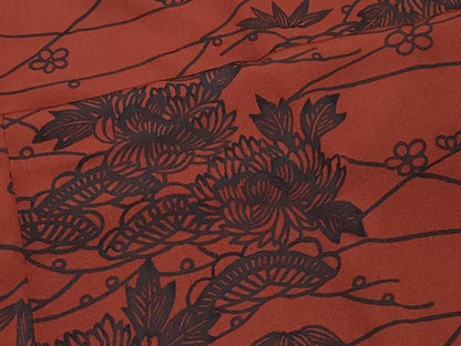 平和屋着物＃道中着　型染め　舞蝶草花文　ロング丈　正絹　逸品　CABJ5235in