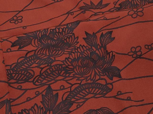 平和屋着物＃道中着　型染め　舞蝶草花文　ロング丈　正絹　逸品　CABJ5235in