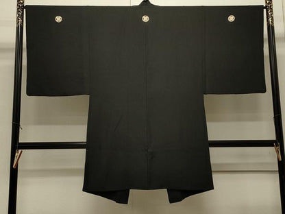 平和屋着物＃男性　長羽織　黒紋付き　正絹　逸品　CABJ5237in