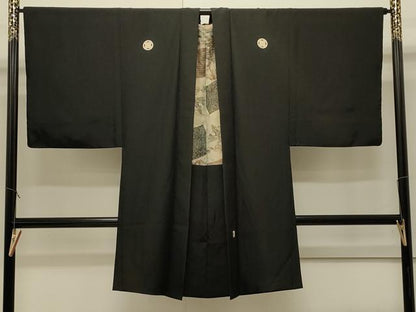 平和屋着物＃男性　長羽織　黒紋付き　正絹　逸品　CABJ5237in