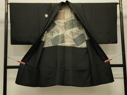 平和屋着物＃男性　長羽織　黒紋付き　正絹　逸品　CABJ5237in