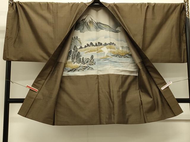 平和屋着物＃男性　長羽織　紬地　霞文　キングサイズ　正絹　逸品　CABJ5256in