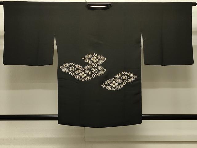 平和屋着物＃中国三大刺繍　総相良刺繍　道行コート　花菱文　黒地　正絹　逸品　CABJ5262in