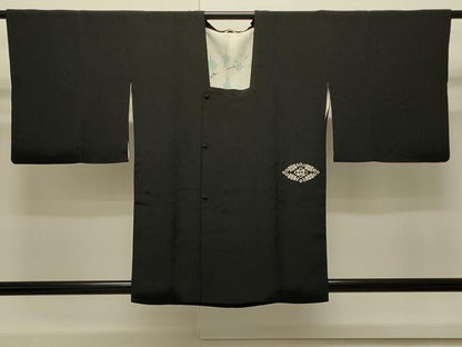 平和屋着物＃中国三大刺繍　総相良刺繍　道行コート　花菱文　黒地　正絹　逸品　CABJ5262in