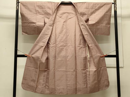 平和屋着物＃道行コート　雨コート　単衣　花織　格子　ロング丈　正絹　逸品　CABJ5263in