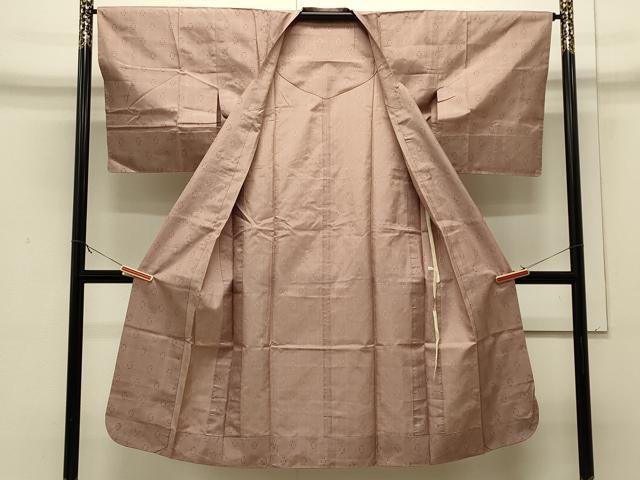 平和屋着物＃道行コート　雨コート　単衣　花織　格子　ロング丈　正絹　逸品　CABJ5263in
