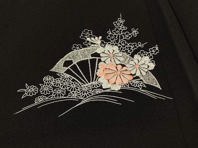 平和屋着物＃羽織　刺繍　立波片輪車花文　黒地　正絹　逸品　CABJ5265in