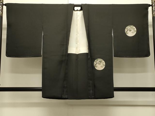 平和屋着物＃羽織　刺繍　草花丸文　黒地　金彩　正絹　逸品　CABJ5267in