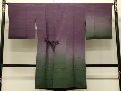 平和屋着物＃道中着　リバーシブル　横段地紋　暈し染め　黒地　ロング丈　正絹　逸品　CABJ5272in
