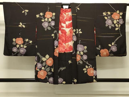 平和屋着物＃アンティーク　大正ロマン　羽織　絞り　枝梅文　黒地　金銀糸　正絹　逸品　CABJ5273in