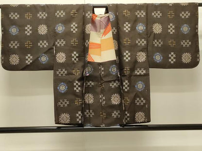 平和屋着物＃アンティーク大島　本場大島紬　羽織　幾何学文様　正絹　逸品　CABJ5274in