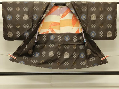 平和屋着物＃アンティーク大島　本場大島紬　羽織　幾何学文様　正絹　逸品　CABJ5274in