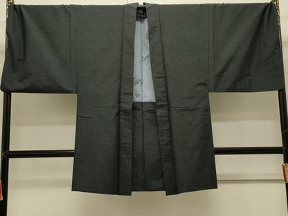平和屋着物＃男性　長羽織　紬地　虫襖色　羽裏：虎・龍　キングサイズ　正絹　逸品　CABJ5280in