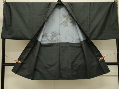 平和屋着物＃男性　長羽織　紬地　虫襖色　羽裏：虎・龍　キングサイズ　正絹　逸品　CABJ5280in
