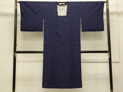 平和屋着物＃道行コート　色無地　輪奈ビロード　唐草文　藍鉄色　ロング丈　正絹　逸品　CABJ5283in