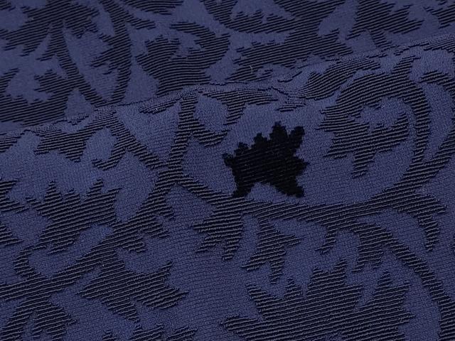 平和屋着物＃道行コート　色無地　輪奈ビロード　唐草文　藍鉄色　ロング丈　正絹　逸品　CABJ5283in