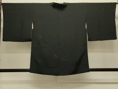 平和屋着物＃羽織　流水笹の葉文　黒地　正絹　逸品　CABJ5293in