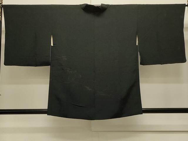平和屋着物＃羽織　流水笹の葉文　黒地　正絹　逸品　CABJ5293in
