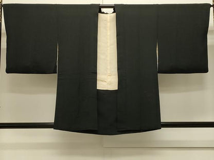 平和屋着物＃羽織　流水笹の葉文　黒地　正絹　逸品　CABJ5293in