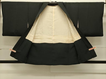 平和屋着物＃羽織　流水笹の葉文　黒地　正絹　逸品　CABJ5293in