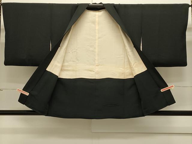 平和屋着物＃羽織　流水笹の葉文　黒地　正絹　逸品　CABJ5293in