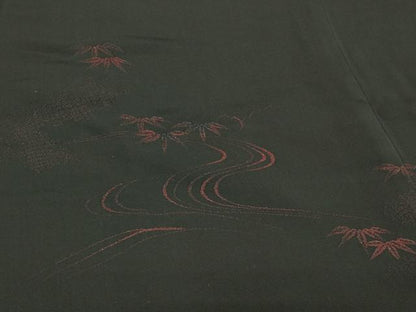 平和屋着物＃羽織　流水笹の葉文　黒地　正絹　逸品　CABJ5293in