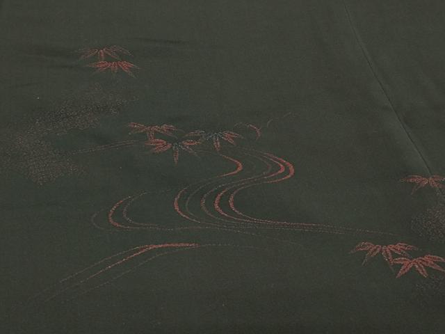 平和屋着物＃羽織　流水笹の葉文　黒地　正絹　逸品　CABJ5293in