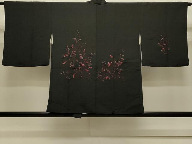 平和屋着物＃羽織　総刺繍　枝花文　黒地　正絹　逸品　CABJ5294in
