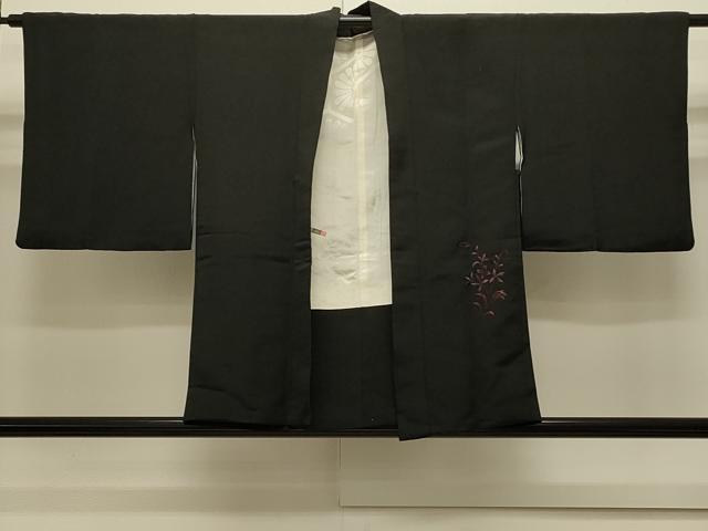 平和屋着物＃羽織　総刺繍　枝花文　黒地　正絹　逸品　CABJ5294in