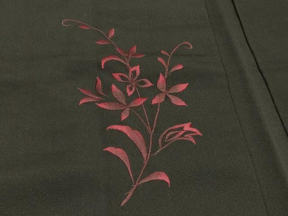 平和屋着物＃羽織　総刺繍　枝花文　黒地　正絹　逸品　CABJ5294in