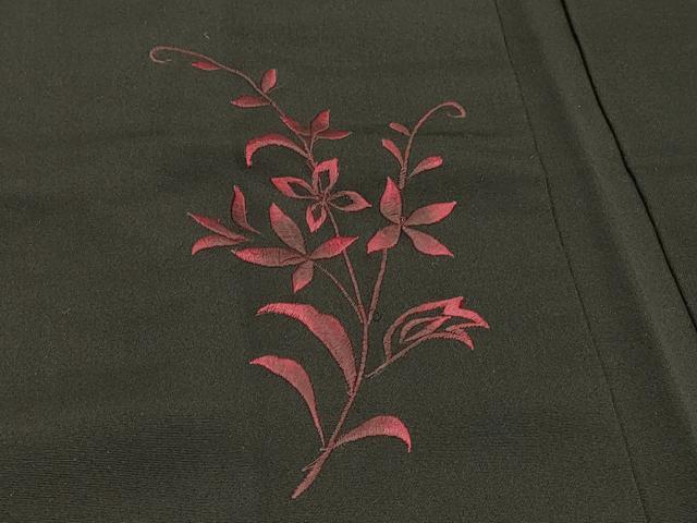 平和屋着物＃羽織　総刺繍　枝花文　黒地　正絹　逸品　CABJ5294in