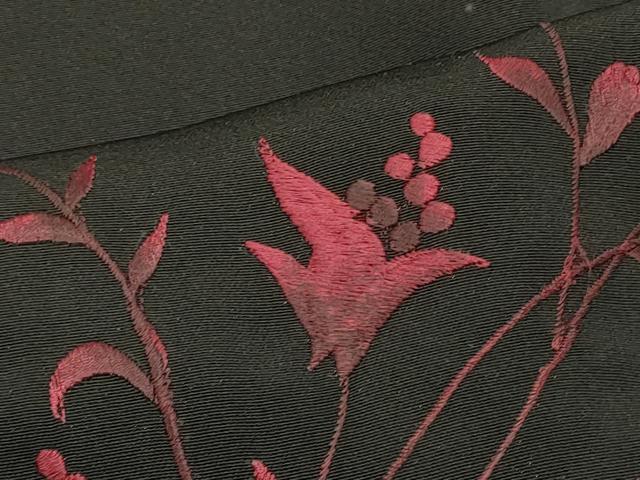 平和屋着物＃羽織　総刺繍　枝花文　黒地　正絹　逸品　CABJ5294in