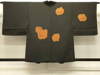 平和屋着物＃羽織　刺繍　鳥獣花文　黒地　金彩　正絹　逸品　未使用　CABJ5298in