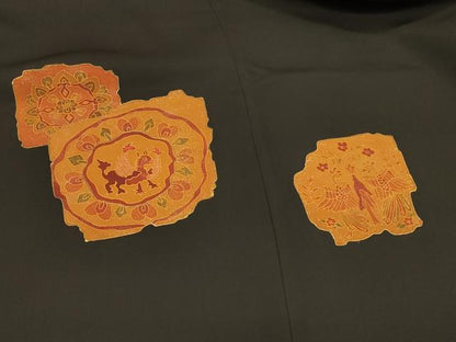 平和屋着物＃羽織　刺繍　鳥獣花文　黒地　金彩　正絹　逸品　未使用　CABJ5298in