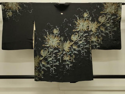 平和屋着物＃羽織　寿光織　乱菊　黒地　金銀糸　正絹　逸品　CABJ5301in