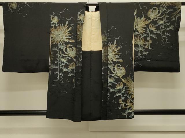 平和屋着物＃羽織　寿光織　乱菊　黒地　金銀糸　正絹　逸品　CABJ5301in