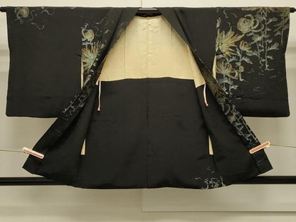 平和屋着物＃羽織　寿光織　乱菊　黒地　金銀糸　正絹　逸品　CABJ5301in