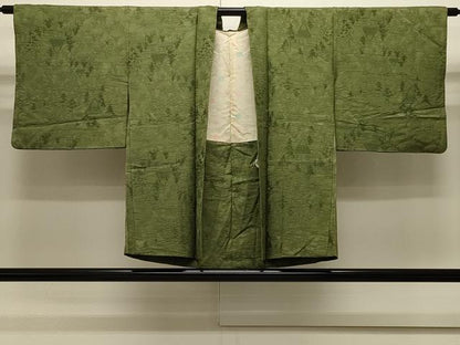 平和屋着物＃羽織　色無地　風景樹林地紋　草色　正絹　逸品　CABJ5306in