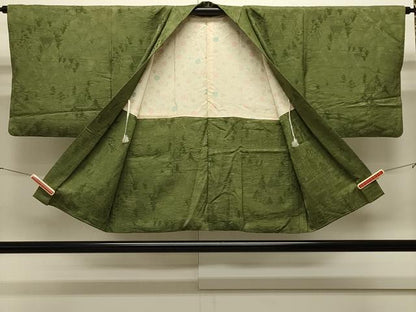 平和屋着物＃羽織　色無地　風景樹林地紋　草色　正絹　逸品　CABJ5306in