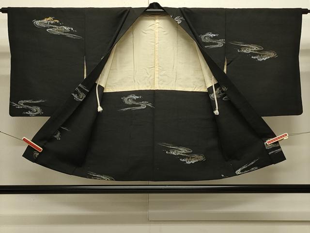 平和屋着物＃羽織　寿光織　立波文　黒地　金銀糸　正絹　逸品　CABJ5307in