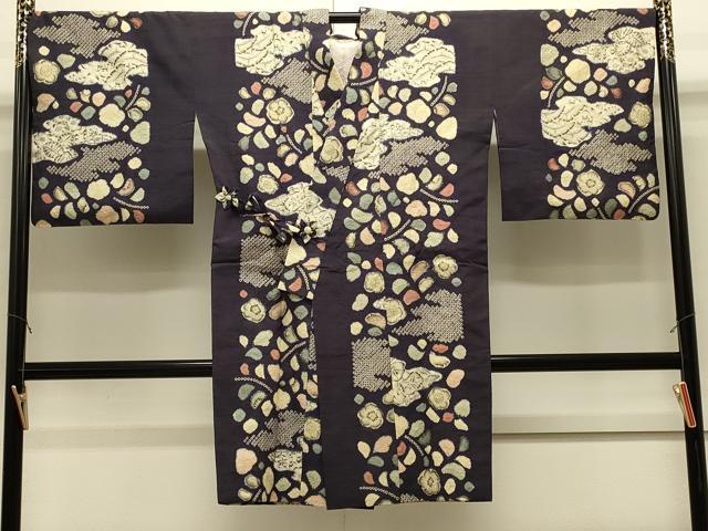 平和屋着物＃道中着　紬地　辻が花　絞り　ロング丈　正絹　逸品　CABJ5311in