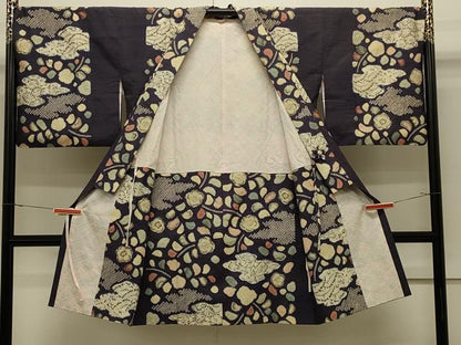 平和屋着物＃道中着　紬地　辻が花　絞り　ロング丈　正絹　逸品　CABJ5311in