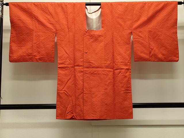 平和屋着物＃道行コート　色無地　七宝地紋　金赤色　正絹　逸品　CABJ5313in