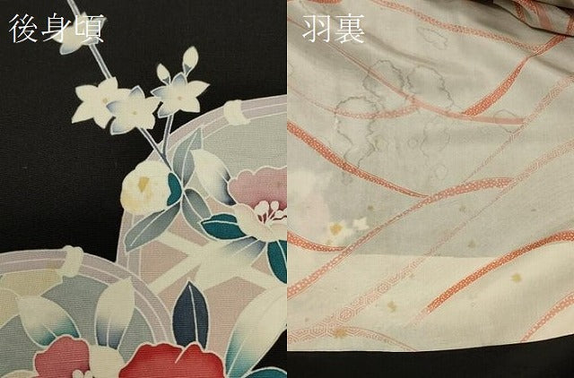 平和屋着物＃羽織　友禅　籬草花文　黒地　正絹　逸品　CABJ5315in
