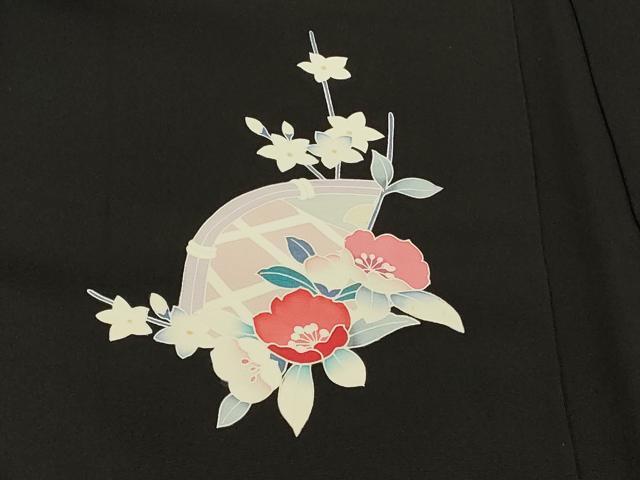 平和屋着物＃羽織　友禅　籬草花文　黒地　正絹　逸品　CABJ5315in