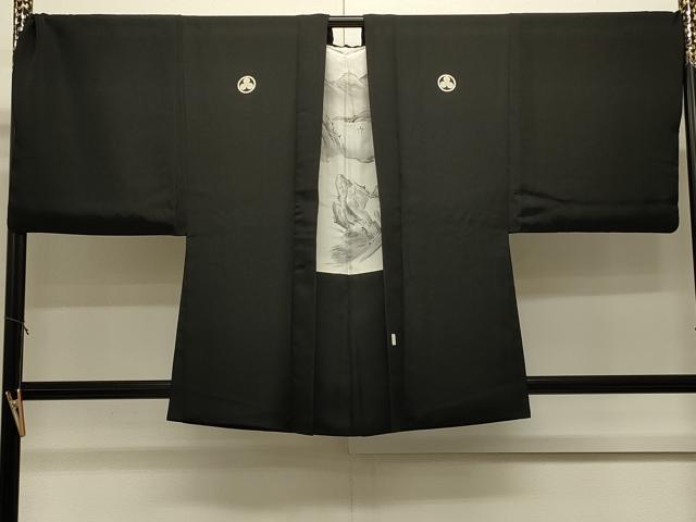 平和屋着物＃男性　羽織　黒紋付き　正絹　逸品　CABJ5318in
