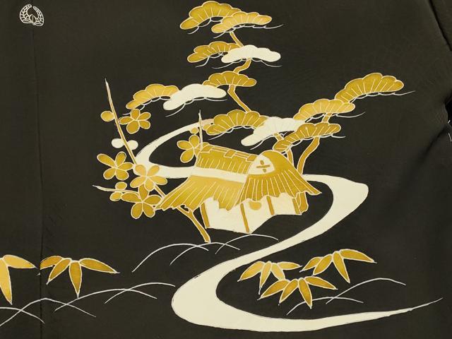 平和屋着物＃羽織　風景文　黒地　正絹　逸品　CABJ5333in