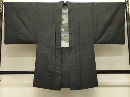 平和屋着物＃男性　長羽織　紬地　縞　正絹　逸品　CABJ5335in