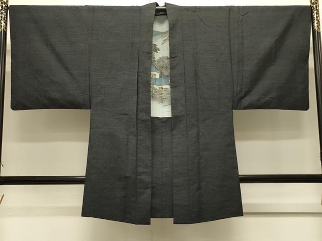 平和屋着物＃男性　長羽織　紬地　縞　正絹　逸品　CABJ5335in